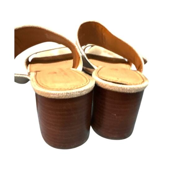 Tommy Bahama Trista Linen Heels 9M | Gold Buckle Block Heel Resort Vibes - Picture 5 of 7